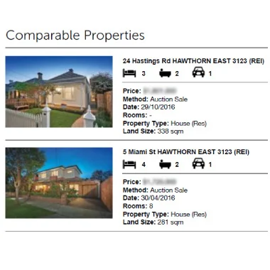Comparable properties comparison interface