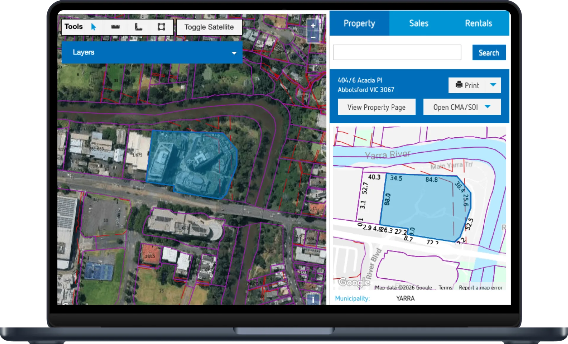 PropertyData map search showing property boundaries and land details